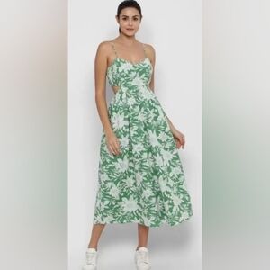 American Eagle Outfitters Palm Design Green Cut-Out Back Maxi Dress Size XS/S
